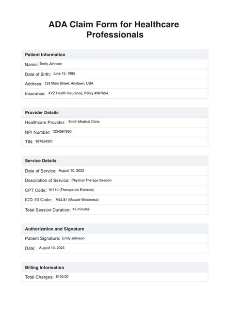 ADA Dental Claim Form Example 4