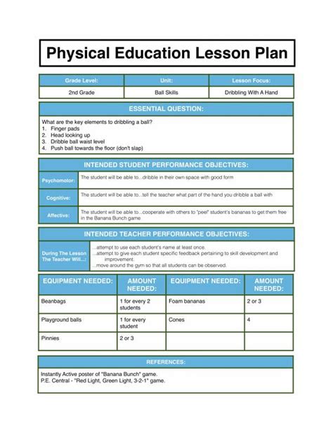 Adapted PE Lesson Plan Template