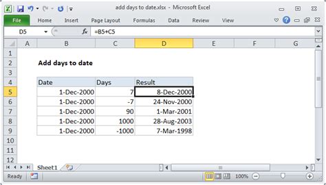 Using the DATE function to add 7 days