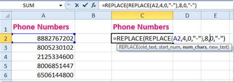 Add Dashes to Numbers Formula