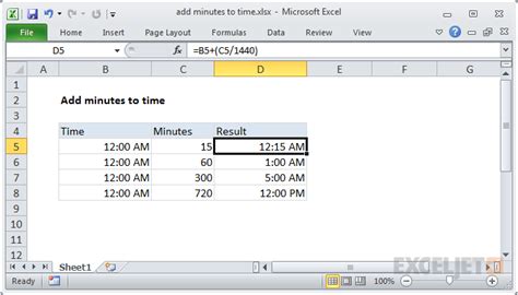 Adding minutes to time in Excel