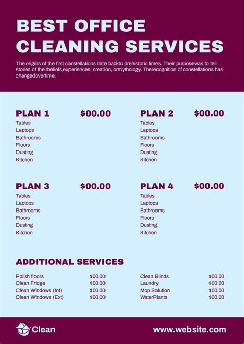 Add-On Office Cleaning Price List