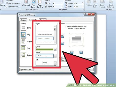 Adding borders in Microsoft Word templates