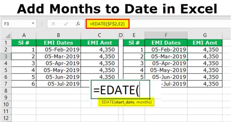 Adding months to a date in Excel using EDATE function