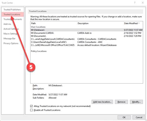 Adding trusted locations in Excel