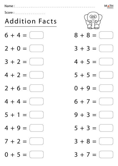 Addition facts worksheet for 3rd graders