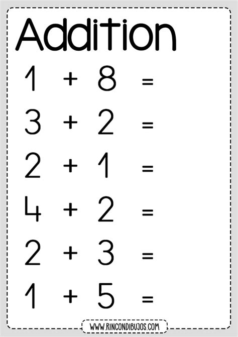 Image of a printable addition worksheet for kids