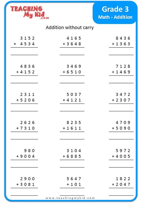 Addition worksheets for grade 3