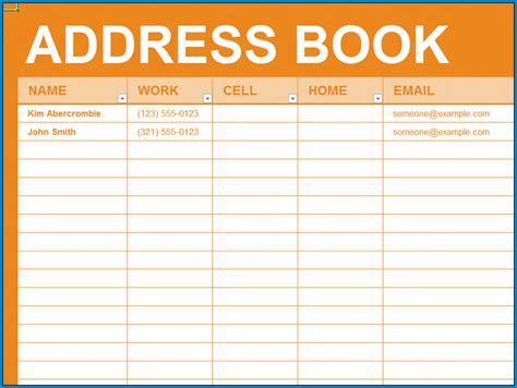 Address Book Template in Excel Example