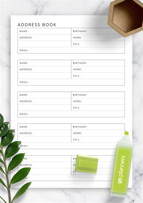 Address Book Template Styles