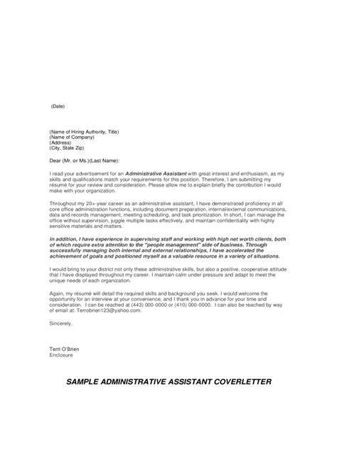 Administration Cover Letter Example 3