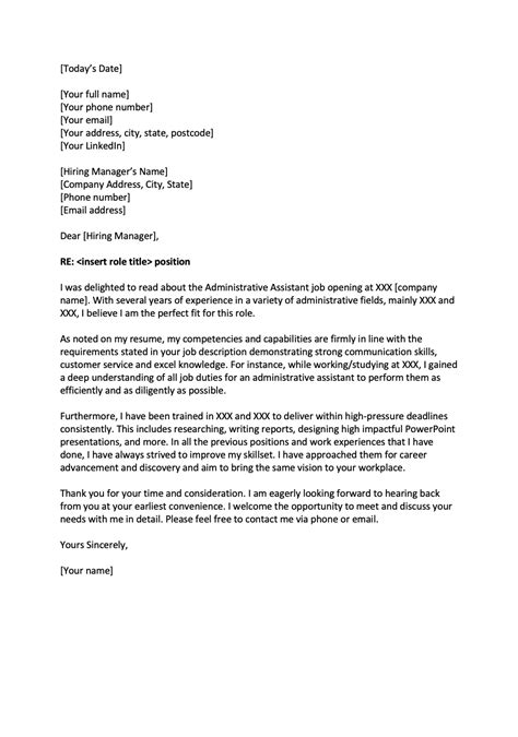 Administration Cover Letter Example 5