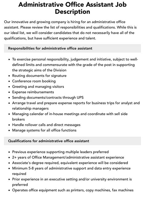 Administrative Assistant Job Description