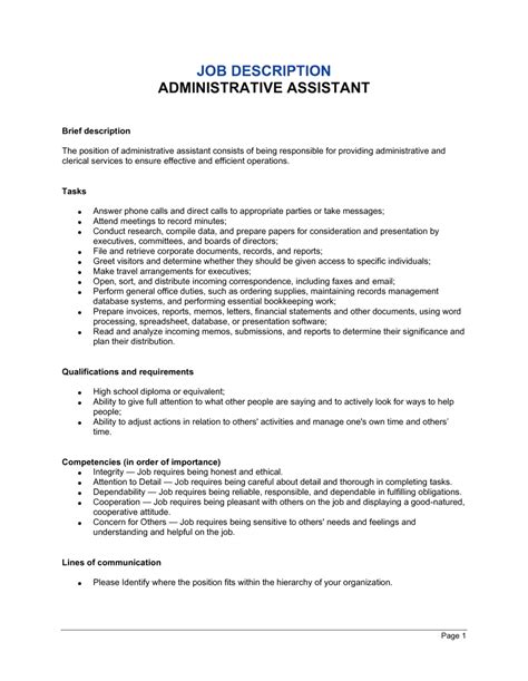 Administrative Assistant Job Description Template