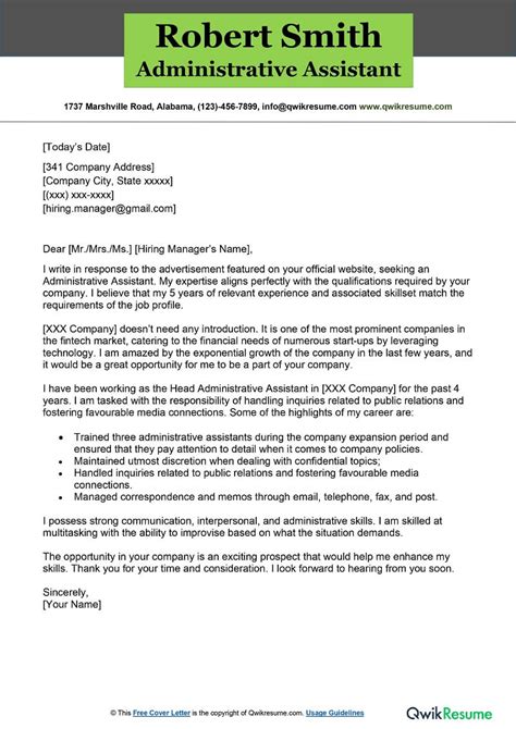 Administrative Cover Letter Template 5