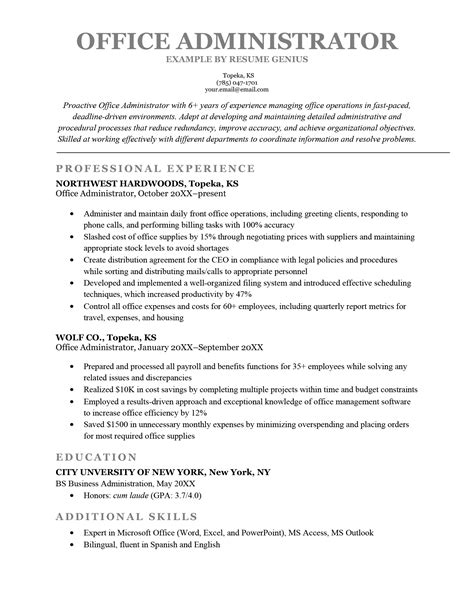 Administrative Resume Template Example