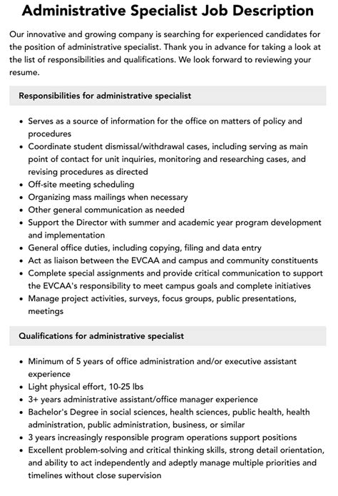 Administrative Specialist Roles and Responsibilities