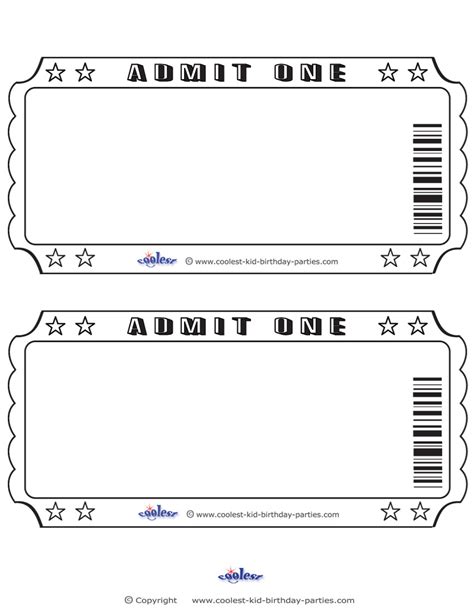 Admit One Ticket Template for Birthday Parties