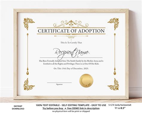 Adoption Certificate Template 6