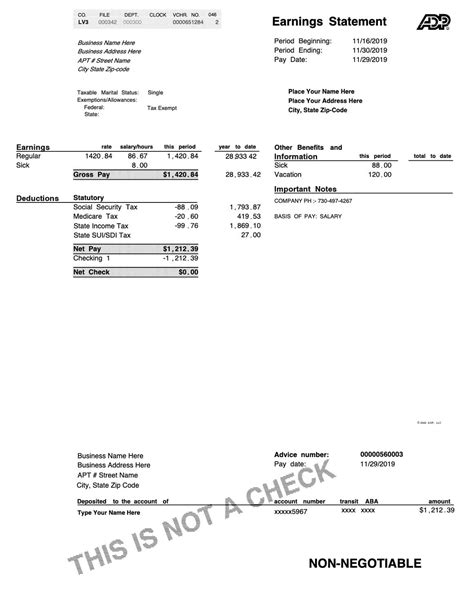 ADP Check Stub Template Design Example