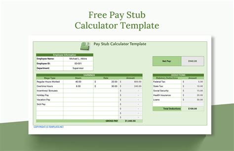 ADP Pay Stub Template with Calculator