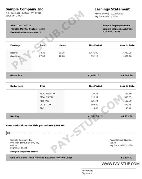 ADP Pay Stub Template Design