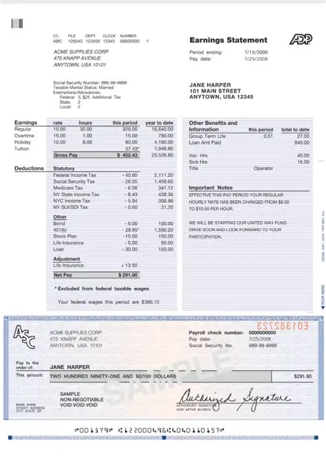 ADP Pay Stubs Template Layout