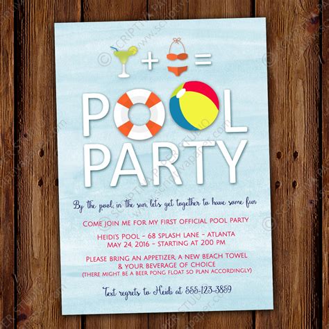 Adult Pool Party Invitation