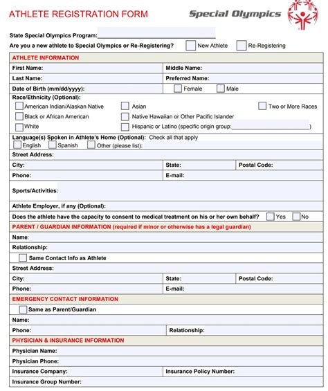 Adult Sports Registration Form Template