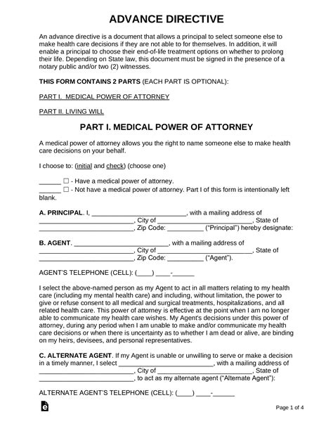 Advance Directive Power of Attorney Template