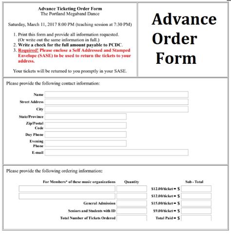 Advance order form template