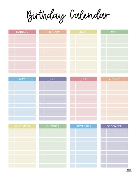 Advanced Birthday Calendar Template