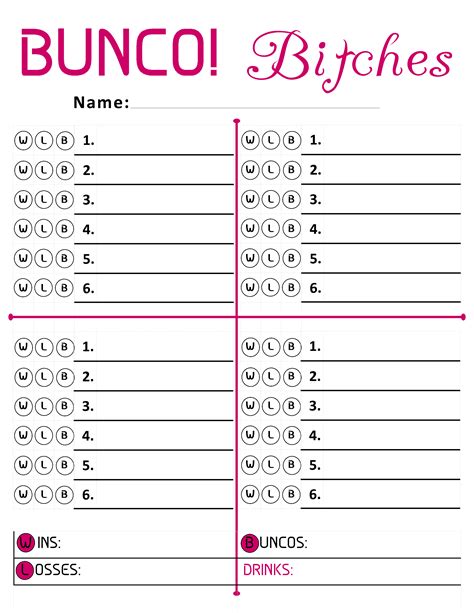 Advanced Bunco Score Sheet Template