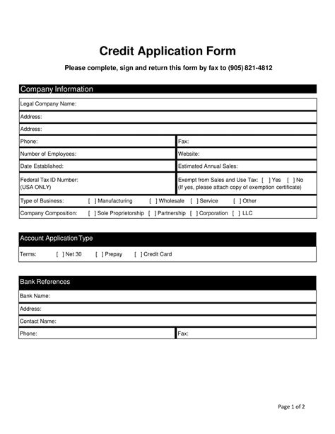 Advanced Business Credit Application Template