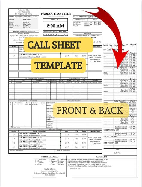 Advanced Call Sheet Template