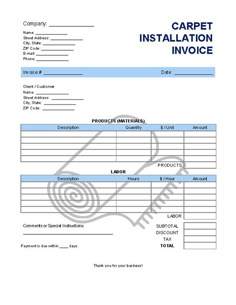 Advanced Carpet Installation Invoice Template