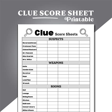 Advanced Clue Score Sheet