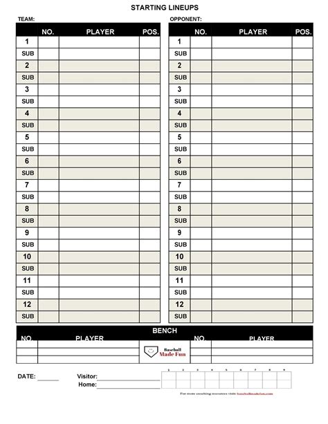 Advanced Lineup Sheet Template Example