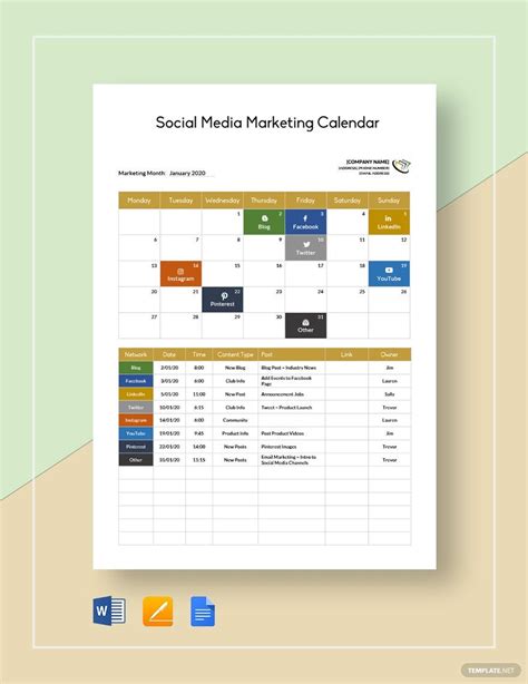 Advanced Social Media Calendar Template