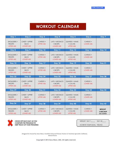 Advanced Workout Schedule Template