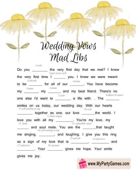 Adventure Together Wedding Vows Mad Libs Free Printables