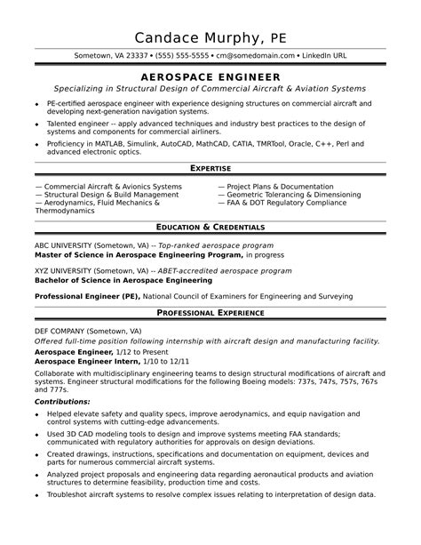 aerospace engineering internship resume