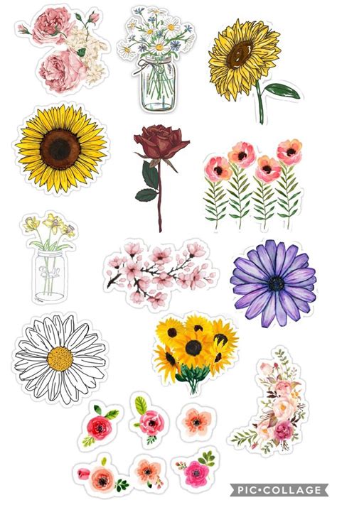 Aesthetic flower stickers printable designs