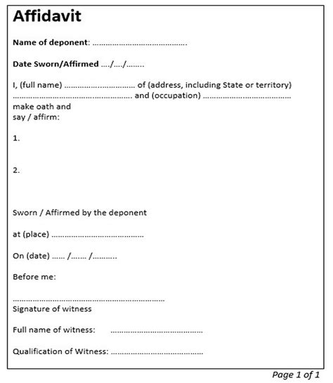 Affidavit Template on Google Docs