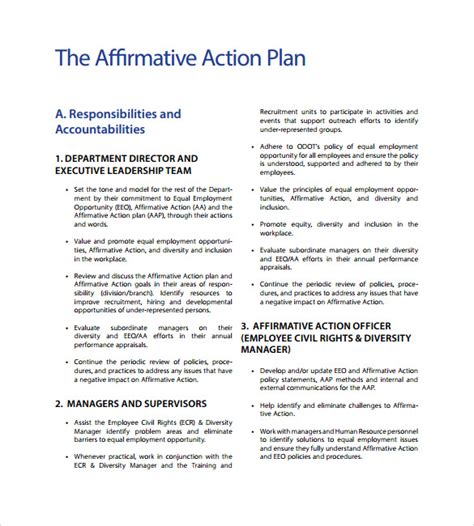 Affirmative Action Plan Template Word