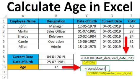 Age calculation using TODAY function