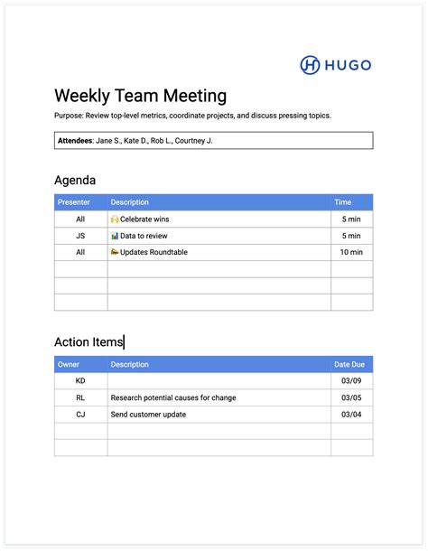 Agenda Template Google Docs