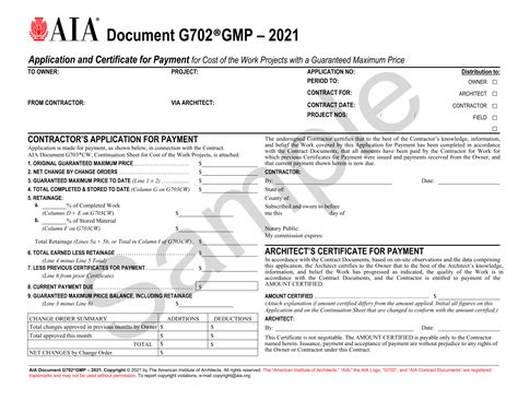 AIA G702 template for application and certificate for payment