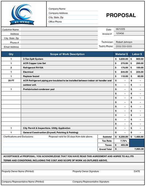 Air Conditioning Installation Cost Proposal Template