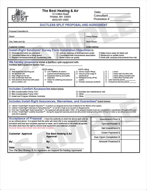 Air Conditioning Installation Inspection Proposal Template